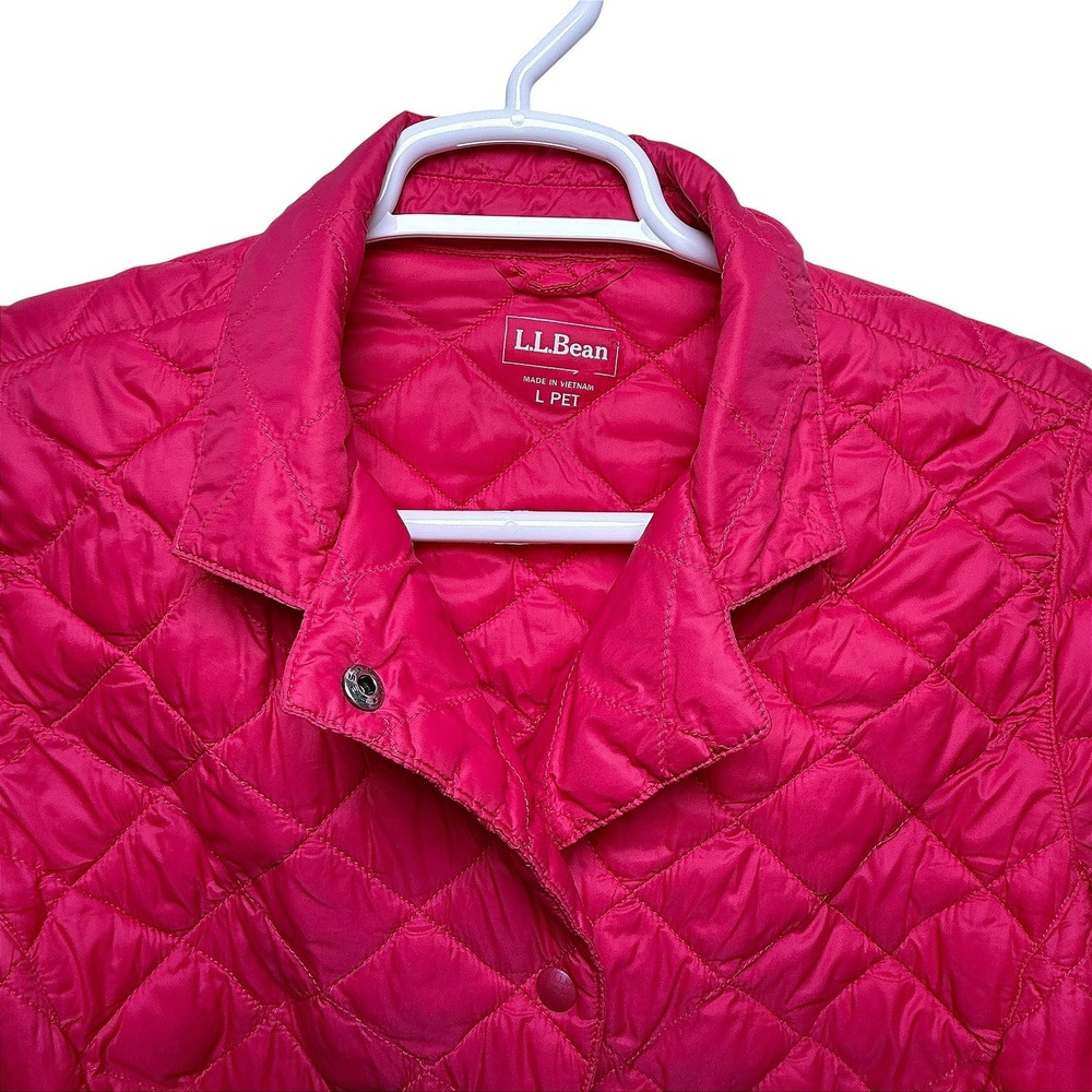 LL Bean Womens Quilted Jacket Pink Button Front Collared Diamond Stitch L Petite - Picture 3 of 11